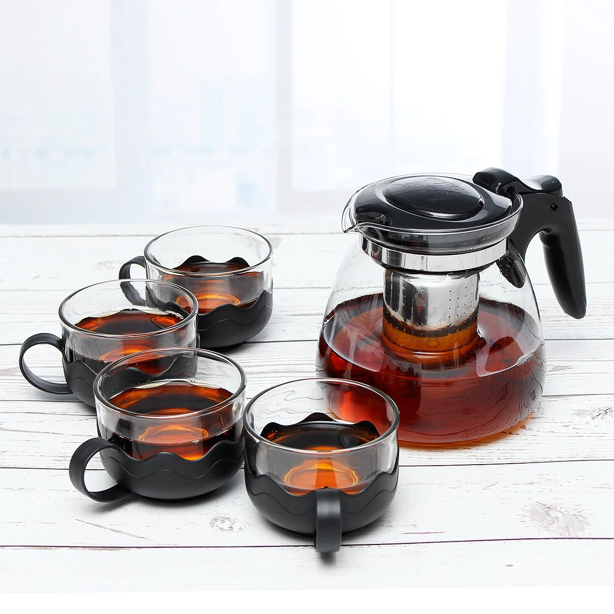 900ml Glass Bubble Teapot Elegant Kitchen Cup Special Tea Gift Set Business 5pcs Health Flower Teapot - 900G