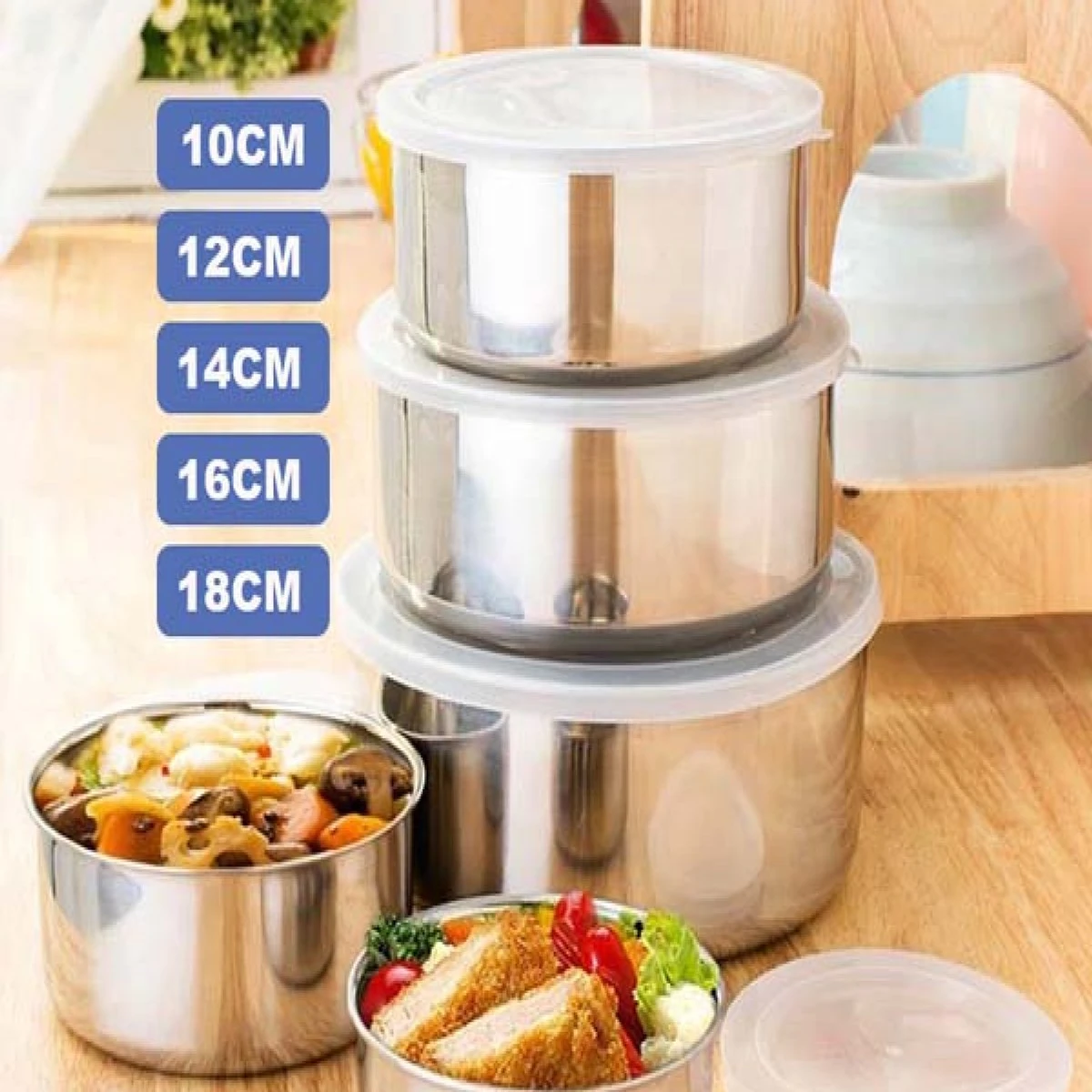 5 Pcs Multifunctional Stainless Steel Protect Fresh Box With Lid