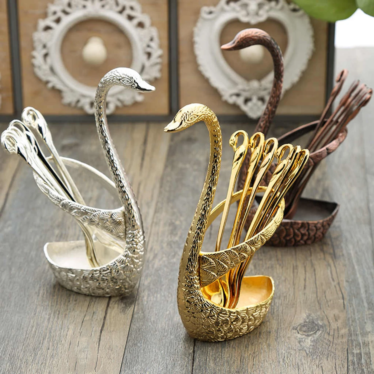 Coffee Tea Spoon Fork Holder Set Swan Fork Luxurious Fruit Cake Cutlery Living Room Dining Table Kitchen Tableware Accessories