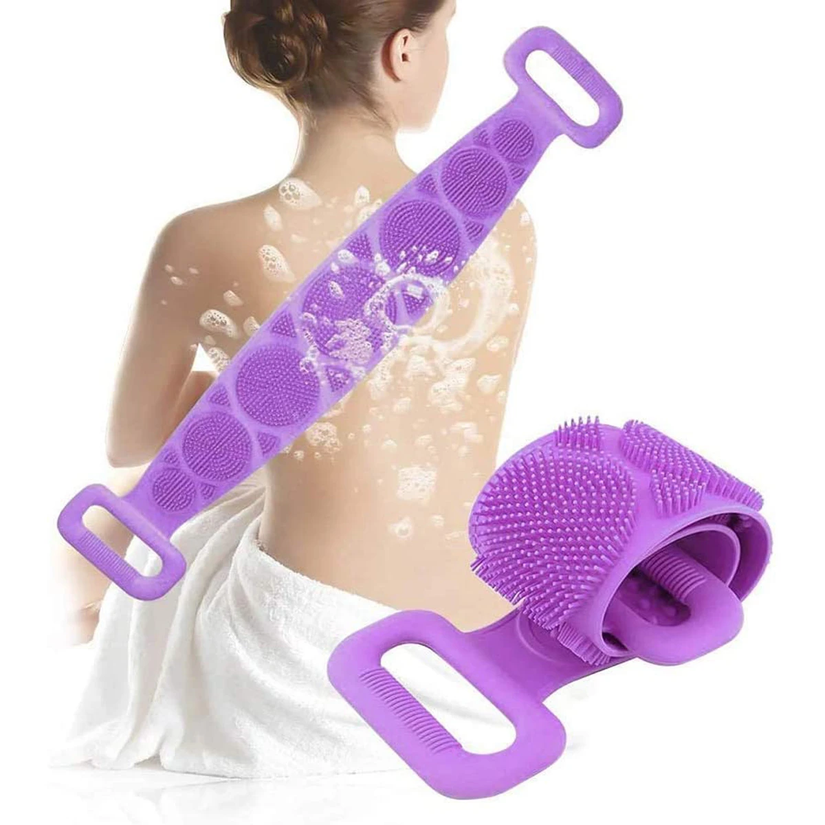 Silicone Body Double Side Shower Exfoliating Belt Wash. Silicone Body Scrubber Bath Shower Towel Back Cleaning Strap Wash Brush Belt Massage Skin Mud Peeling.s