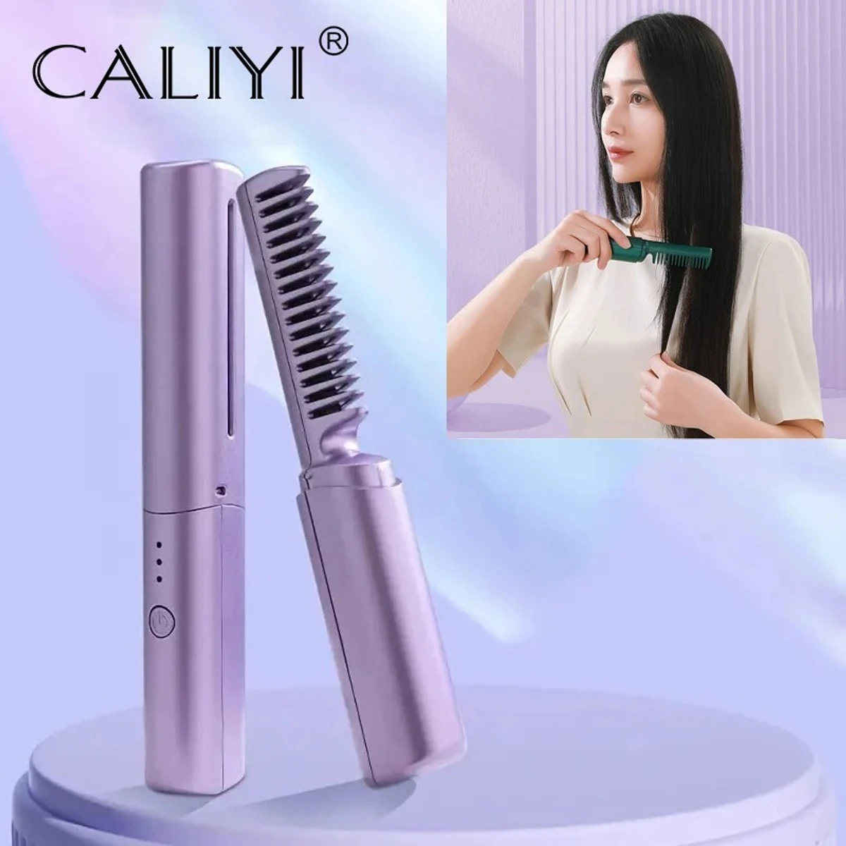 Rechargeable Mini Hair Straightener, Portable Travel Negative Ion Hair  Straightener Styling Comb, 2 in 1 Professional Lazy Portable USB Wireless Hair Straightener Comb for Travel and Home Use .