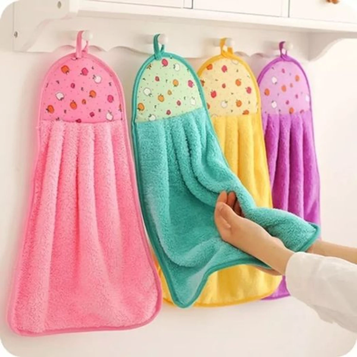 Outlay Home Microfiber wash Basin Hanging Hand Kitchen Towel Napkin with Ties, 36x26 CM - 4 Piece (Multicolor) Colour	Multicolor